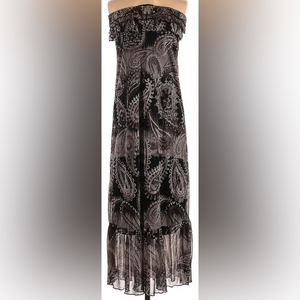 Eyelash Couture Strapless Black Paisley Maxi Dress